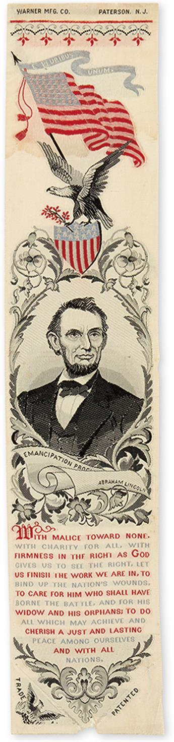 (LINCOLN, ABRAHAM.) Pair of Lincoln memorial ribbons.